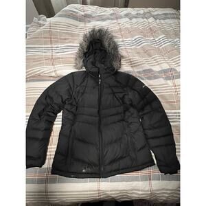 Columbia Womens Large Village Park Down Insulated Jacket Coat Black Hood Puffer